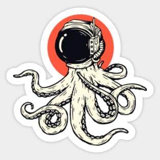 Retro Octopus Astronaut Illustration Sticker